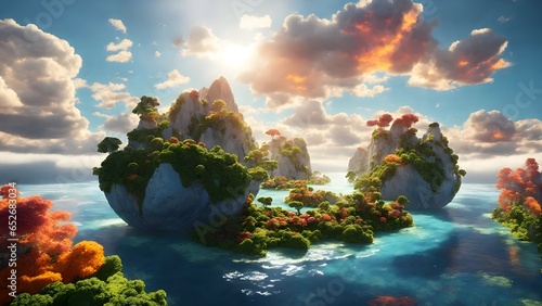 A breathtaking landscape of floating islands.Each one unique in shape and size. AI Generative © jumrass  khlongkhaew