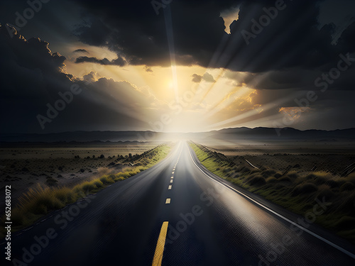 The road leads towards a bright destination.AI Generative