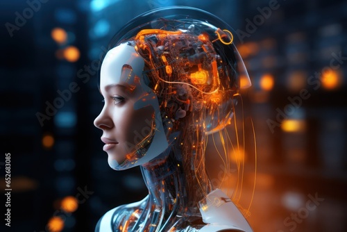 humanoid robot on white isolated. data network connection background. © Kowit