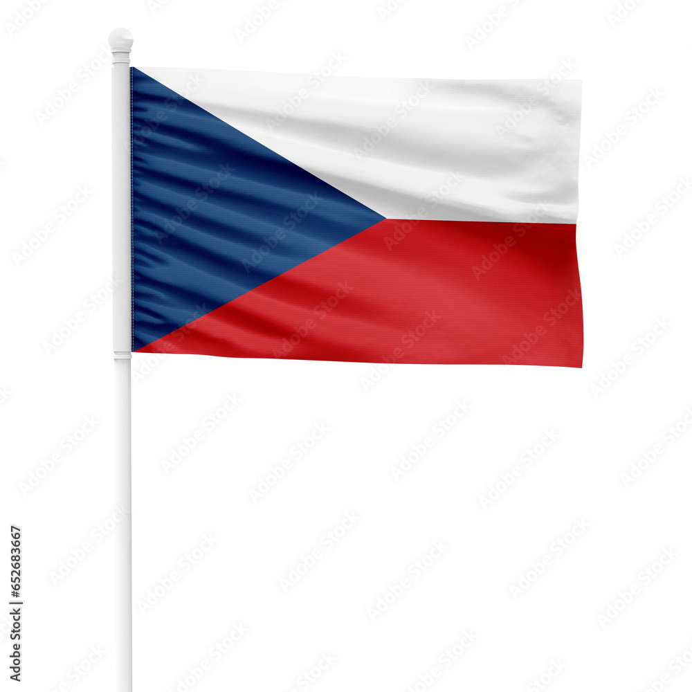 Obraz premium Czech Republic flag isolated on cutout background. Waving the Czech Republic flag on a white metal pole.