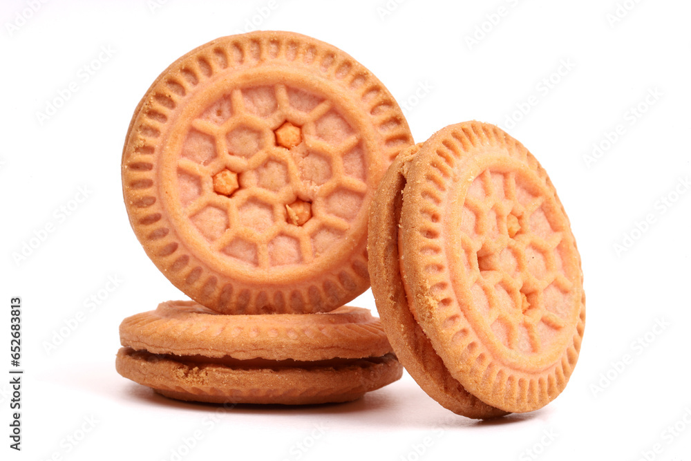 Cream Cookies on white background, new angles Cream Cookies on white background, new angles