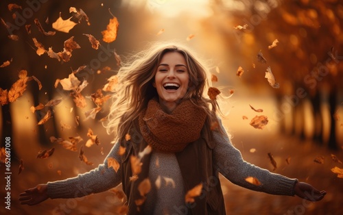A happy youth woman in tren...