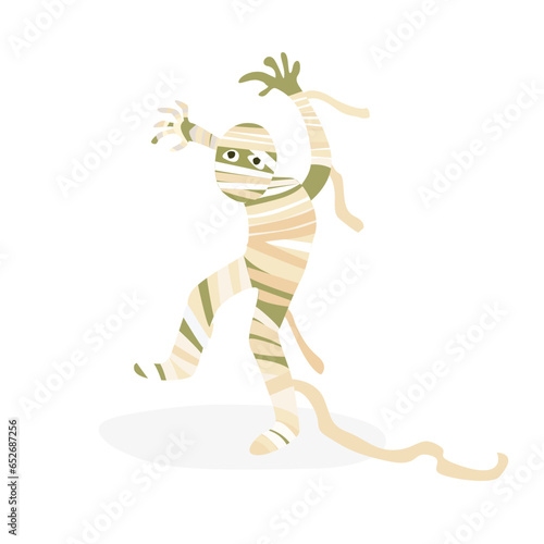 Mummy vector illustration. Walking mummy clip art. Halloween character vector. Happy halloween concept. Zombie. Flat vector isolated on white background.