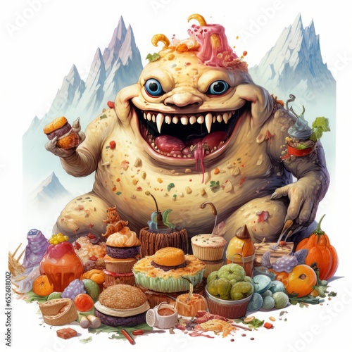 monster glutton on white background.