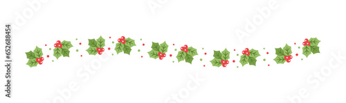 Christmas themed decorative wavy border and text divider, Mistletoe and Candy Cane Pattern. Vector Illustration.