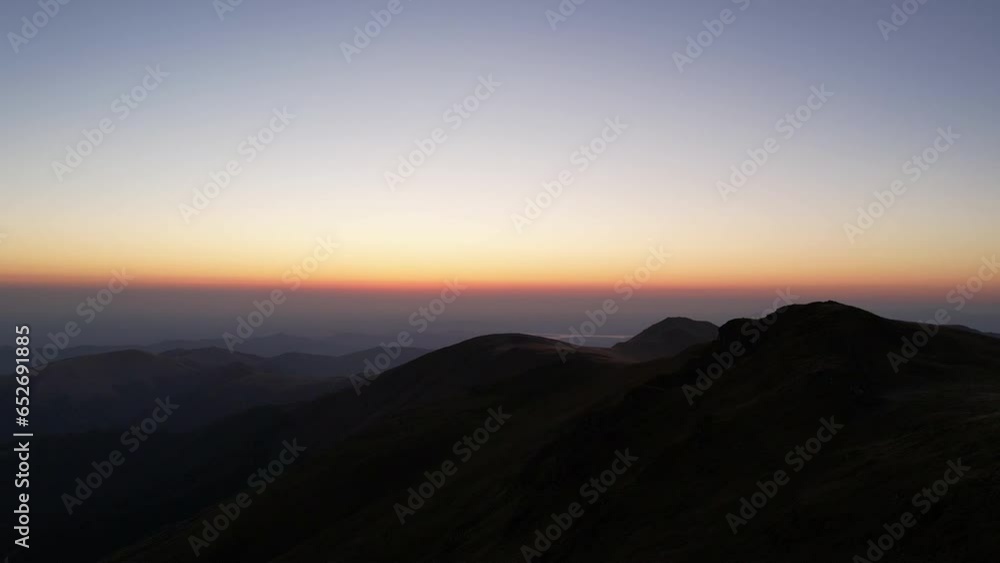 Dawn at the highest peak of serbia. Mount Midžor. Drone Shot. Dark. Dawn at the highest peak of serbia. Mount Midžor. Drone Shot. Dark.