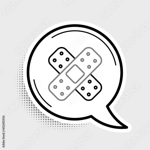 Line Crossed bandage plaster icon isolated on grey background. Medical plaster, adhesive bandage, flexible fabric bandage. Colorful outline concept. Vector