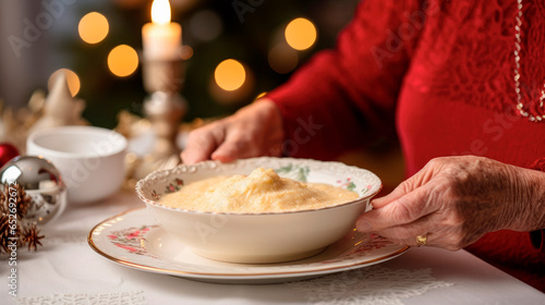 Treasured Traditions: An Elderly Woman's Lovingly Crafted Christmas Dinner, Including Creamy Mashed Potatoes, a Heartwarming Holiday Favorite