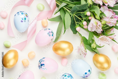  Festive Easter Background with Decorated Eggs