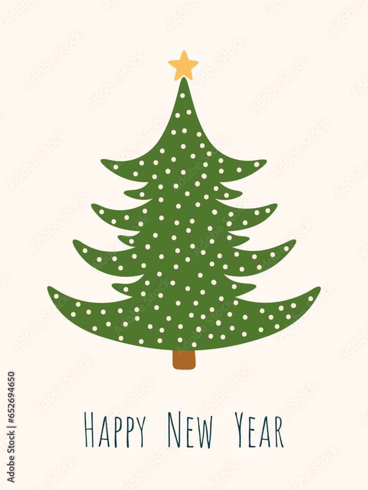 Holiday greeting card with hand drawn Christmas tree. Holiday greeting card with hand drawn Christmas tree.