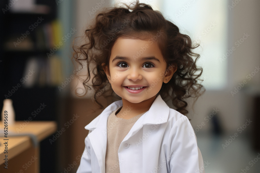 Indian little girl in doctor uniform.