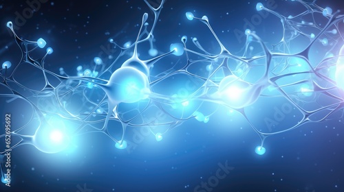 Glowing blue neural link brain connections for artificial intelligence or android cyborg brain development throuh digital network in sci-fi world cognitive science photo