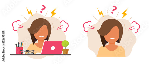 Angry stressed woman girl office worker icon vector graphic illustration flat cartoon, female boss hating sad negative mood shout scream, rage dissatisfaction unhappy furious annoyed person image