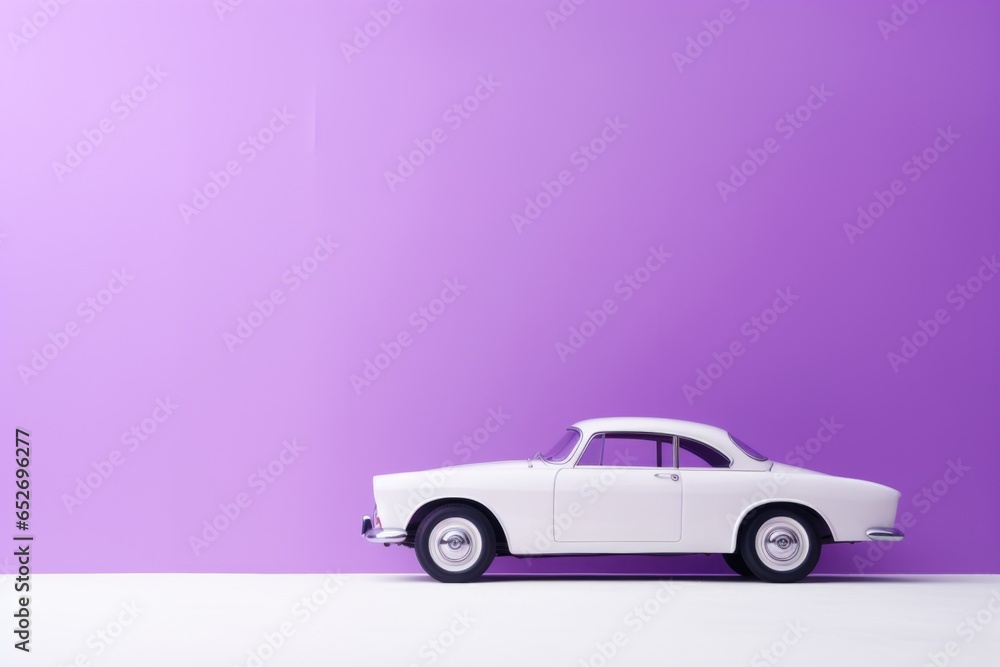 White and Purple Car Minimalism in a negative artistic space. Visual abstract metaphor. Geometric shapes with gradients.
