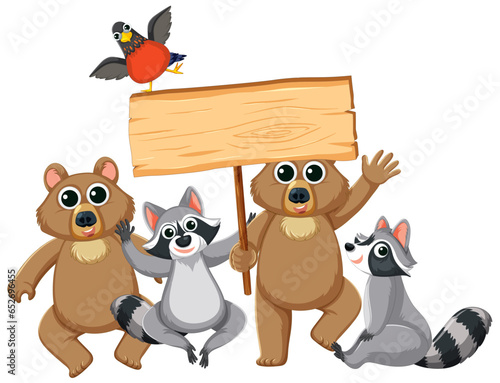 Canvas Print Wild Animals Holding Empty Wooden Sign Board