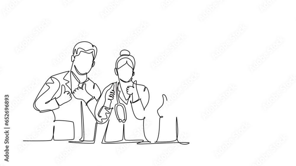Self drawing animation of single line draw groups of happy male and ...