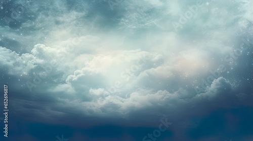 Blurred out clouds abstract nature background with lots of bokeh and a bright center spotlight and a subtle vignette border.