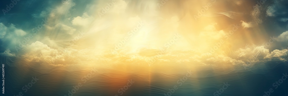 Blurred out clouds abstract nature background with lots of bokeh and a bright center spotlight and a subtle vignette border. - obrazy, fototapety, plakaty 