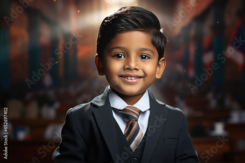 Indian little boy wearing suit and tie