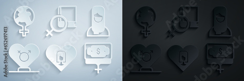 Set Heart with female, Muslim woman in hijab, Gender, Money growth, Book about women and Feminism the world icon. Vector