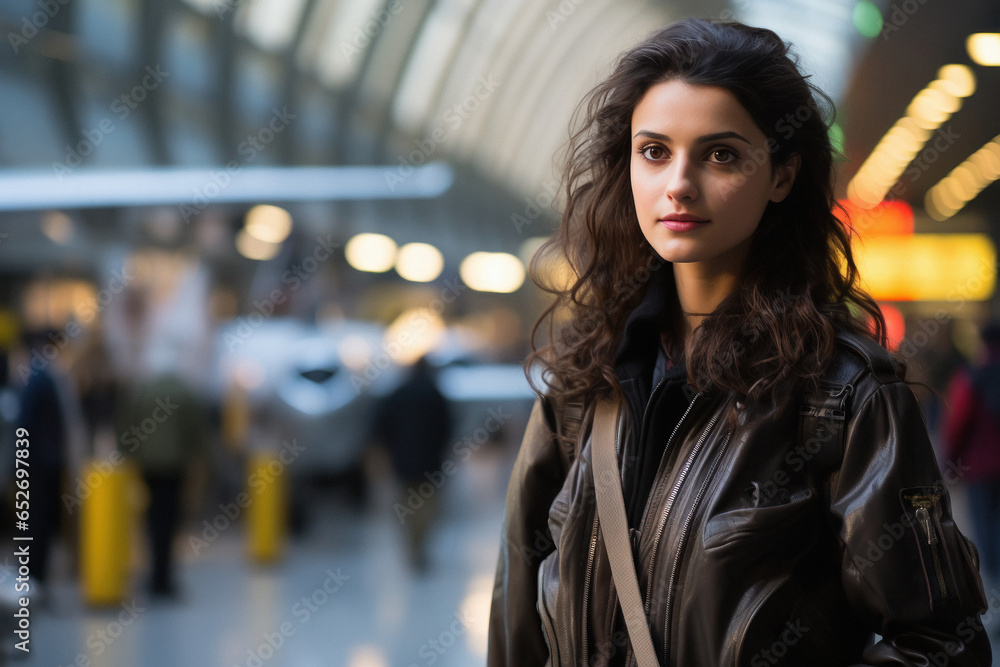 Fototapeta premium Young and confident girl in pilot uniform