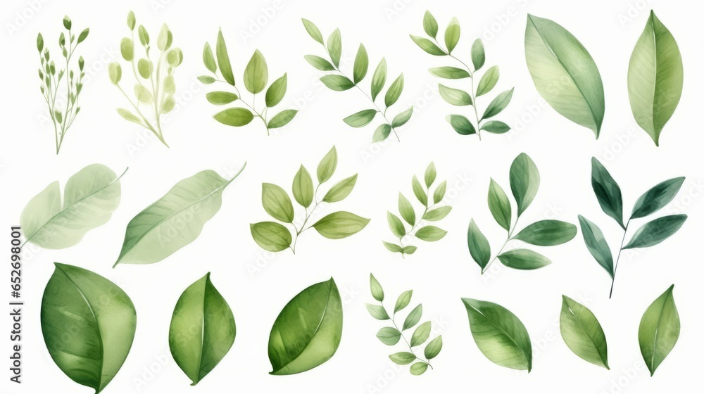 Naklejka premium Hand painted foliage pattern, seamless floral print with green leaves, watercolor illustration Collection isolated white background suitable for Wedding Invitation, wallpapers, textile or cover