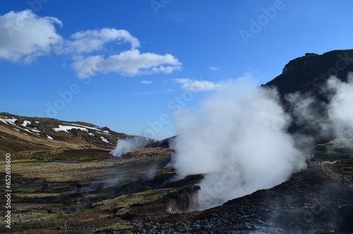 Valley with Steam Rising Up from Fumaroles