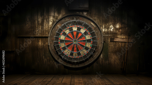 dart board on old wooden background
