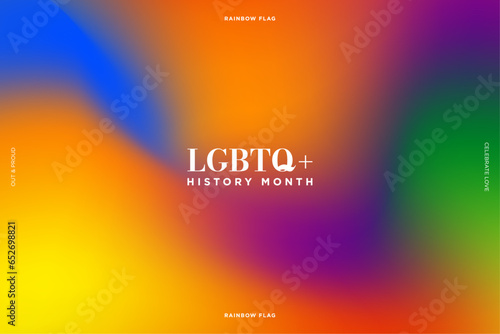 LGBTQ+ History Month Banner. Colorful Gradient rainbow pride flag color. Vector Illustration.