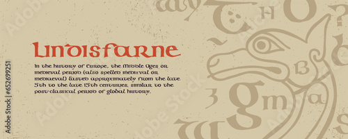 Medieval banner template with pattern of Lindisfarne calligraphy and beasts.
