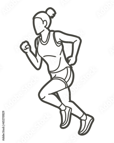 A Female Running Marathon Runner Cartoon Woman Run Sport Graphic Vector