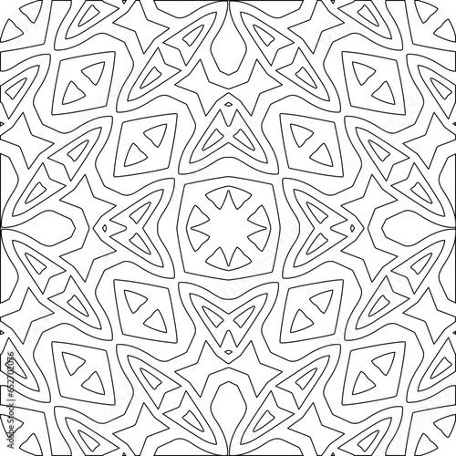 Black lines on white background. Wallpaper with figures from lines. Abstract geometric black and white pattern for web page  textures  card  poster  fabric  textile. Monochrome repeating design. 