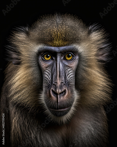 Portrait of a smart monkey with big yellow eyes