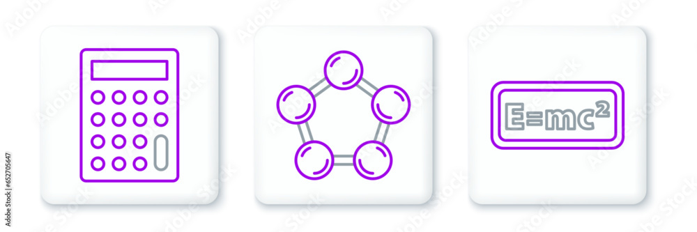 Set line Equation solution, Calculator and Molecule icon. Vector Set line Equation solution, Calculator and Molecule icon. Vector