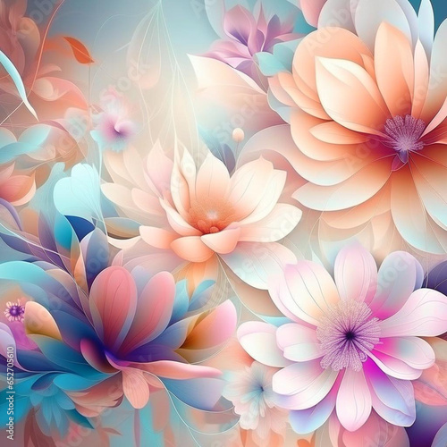 Pink and lilac shades flowers background. Digital generated design with flower paint brush line art.