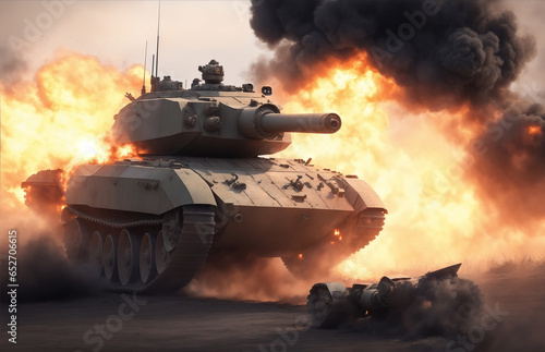 Exploded tank on the battlefield. Generative AI, Generative, AI