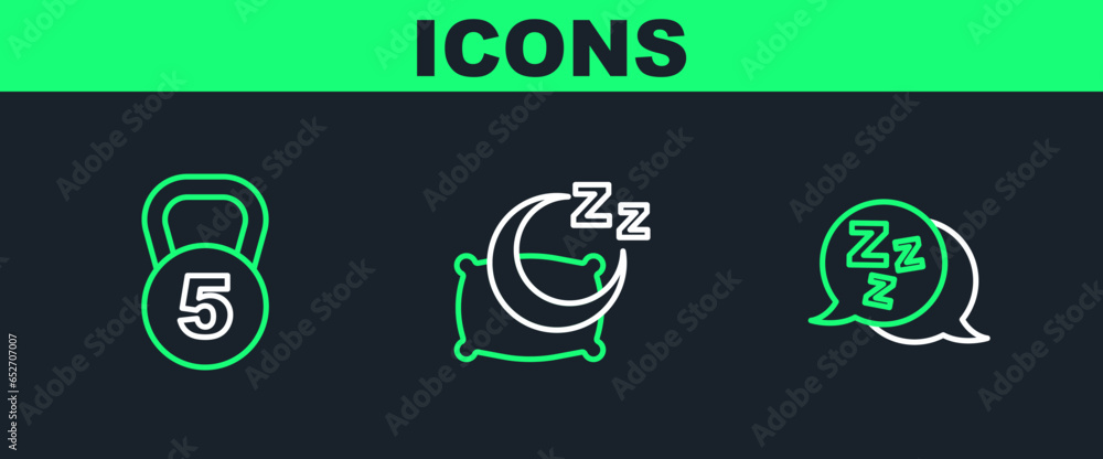 Set line Sleepy, Weight and Time to sleep icon. Vector Set line Sleepy, Weight and Time to sleep icon. Vector