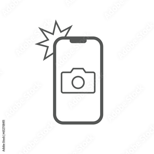 Simple icon smartphone with camera and flash. Modern phone with photo sign for web design. Vector outline element isolated. EPS 10