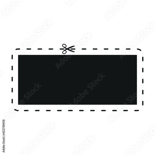Cut line icon with scissor, cut here guidance, scissors and dash. Coupon mark and symbol for cropping, signifying voucher. Flat vector illustrations isolated in background.