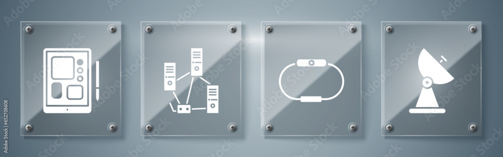 Set Radar, Smartwatch, Computer network and Graphic tablet. Square glass panels. Vector Set Radar, Smartwatch, Computer network and Graphic tablet. Square glass panels. Vector