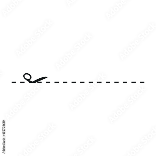 Cut line icon with scissor, cut here guidance, scissors and dash. Coupon mark and symbol for cropping, signifying voucher. Flat vector illustrations isolated in background.