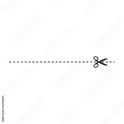 Cut line icon with scissor, cut here guidance, scissors and dash. Coupon mark and symbol for cropping, signifying voucher. Flat vector illustrations isolated in background.