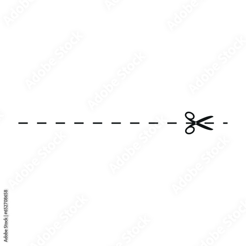 Cut line icon with scissor, cut here guidance, scissors and dash. Coupon mark and symbol for cropping, signifying voucher. Flat vector illustrations isolated in background.