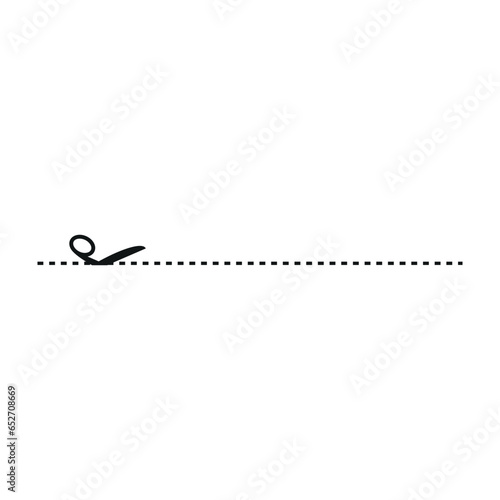 Cut line icon with scissor, cut here guidance, scissors and dash. Coupon mark and symbol for cropping, signifying voucher. Flat vector illustrations isolated in background.