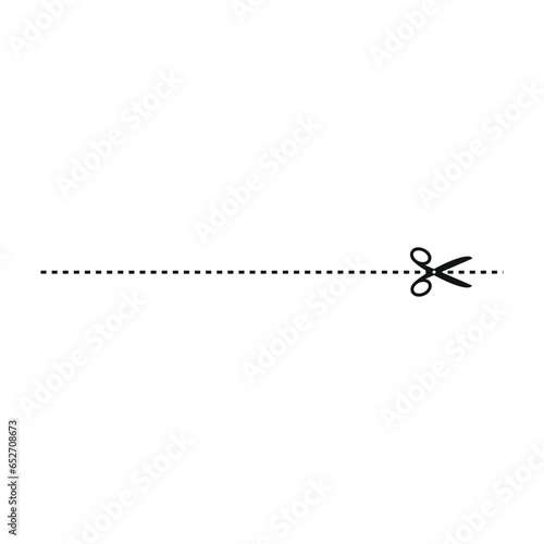 Cut line icon with scissor, cut here guidance, scissors and dash. Coupon mark and symbol for cropping, signifying voucher. Flat vector illustrations isolated in background.