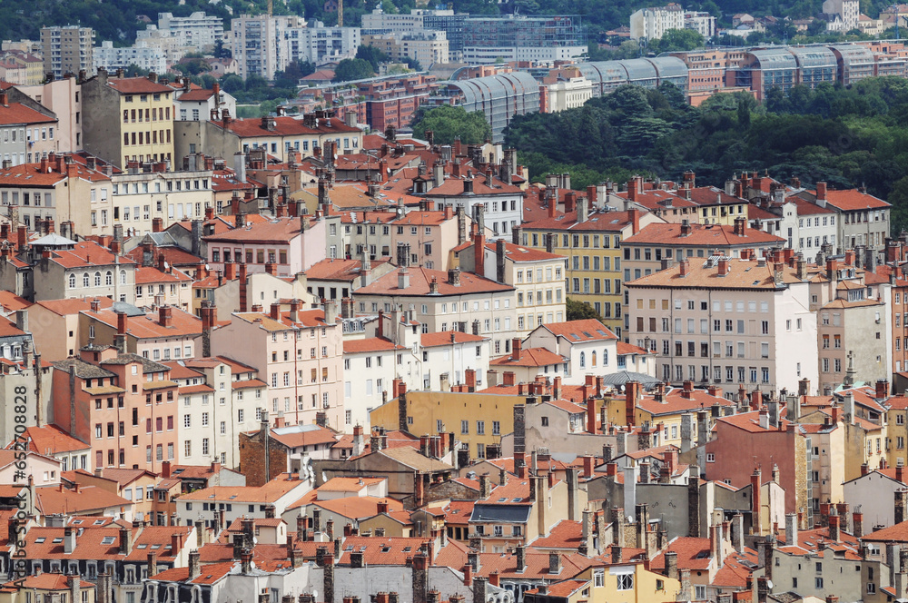 Aerial view from Fourviere hill in Lyon city in France