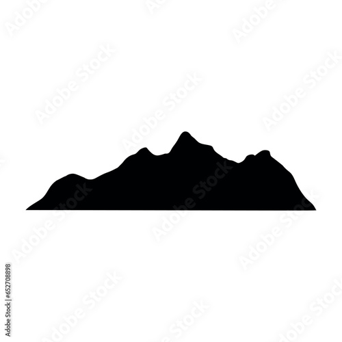Mountain icon with snowy range silhouette. Alps, hill, black rock and white landscape, icy mount. Flat vector illustrations isolated in background. © Viktoria