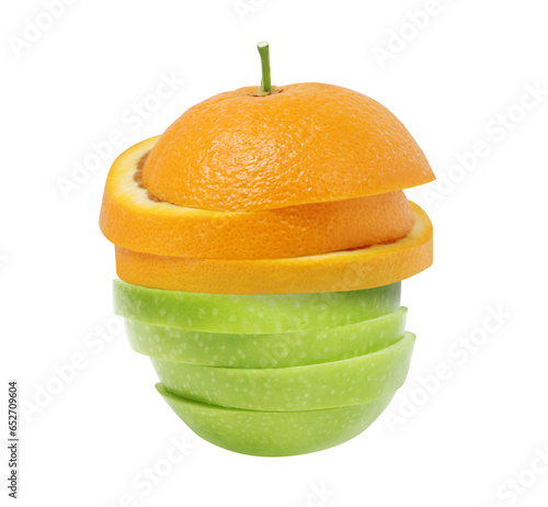 Apples and orange fruit  with cut in half
