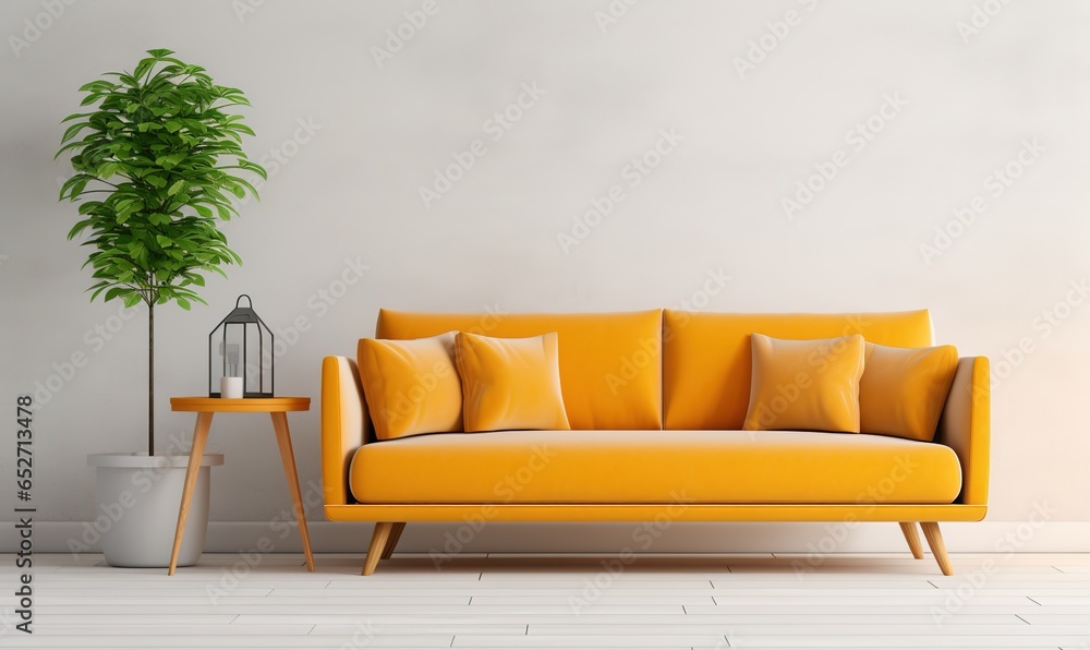 Fototapeta premium A beautiful canvas frame 3D mockup in living room, bed room, modern Interior Design Background Generative AI