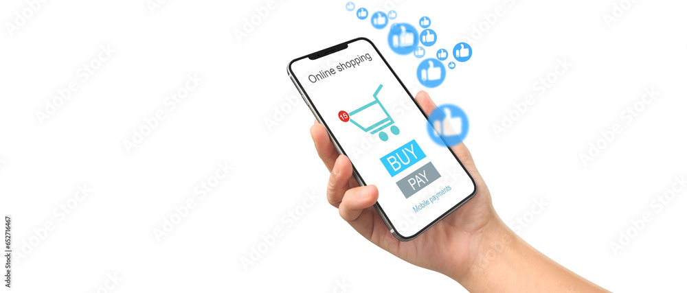 Hand holding smartphone device touching screen Hand holding smartphone device touching screen